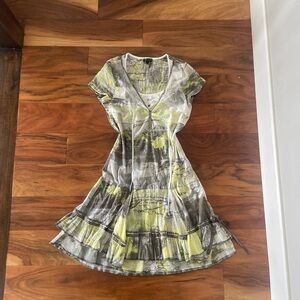 Tricotto Gray and Yellow Ruffled Tiered Sundress